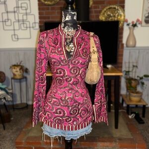 Tory Burch Pink and Brown Patterned Top